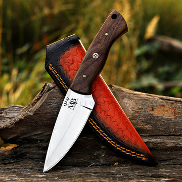 Majestic Handmade D2 Skinner Knife with Rosewood Handle & Leather Cover - 8 Inch | sharp blade , best for campping and hunting - sale price in USA at majesticblades.com